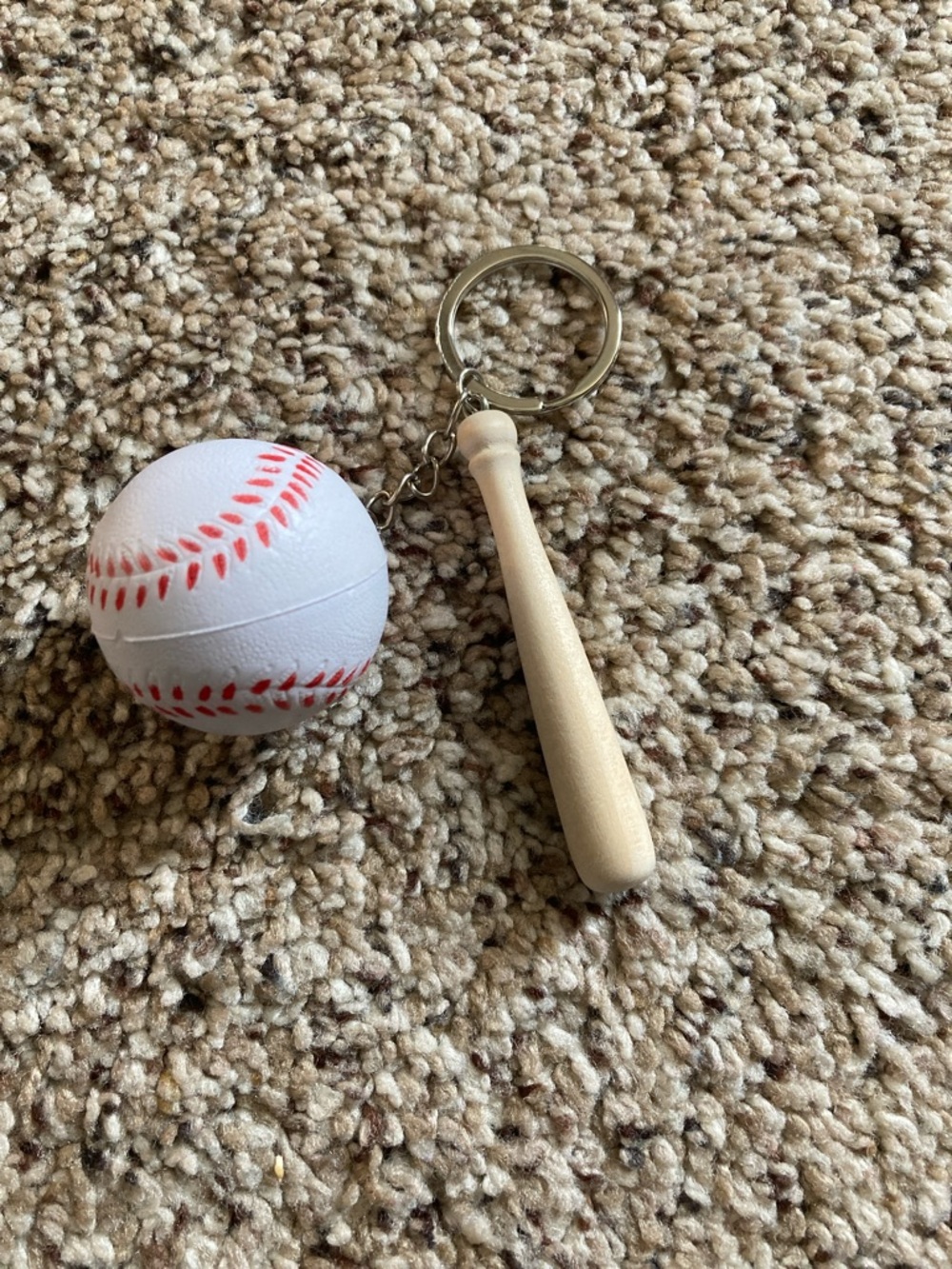 Baseball and Mini Bat Keychain - White and Natural Wood